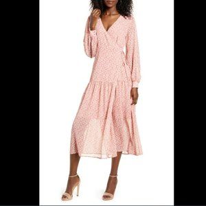 Midi Long Sleeve Faux Wrap Dress